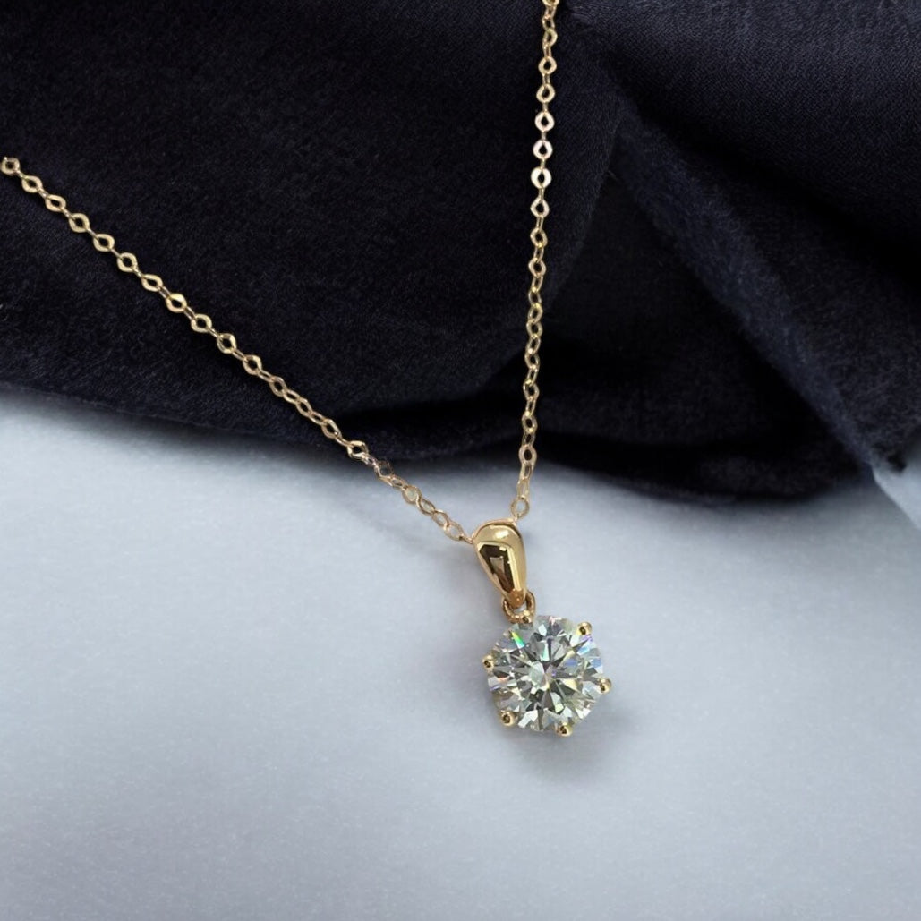 Simple 1ct moissanite 6 prong gold necklace DAPR