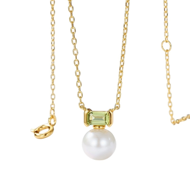 Peridot and Pearl August Birthstone Necklace DAPR