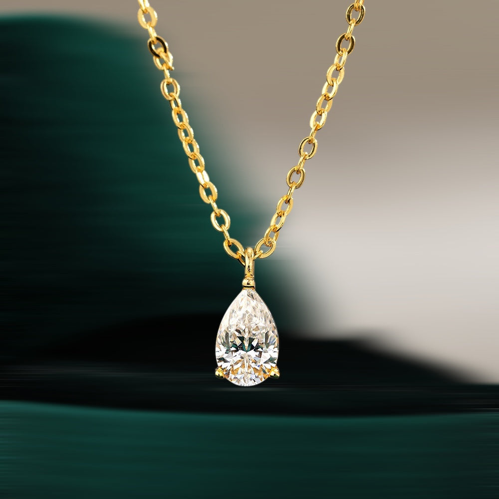 Pear cut 1ct moissanite pendant on gold-plated sterling silver chain