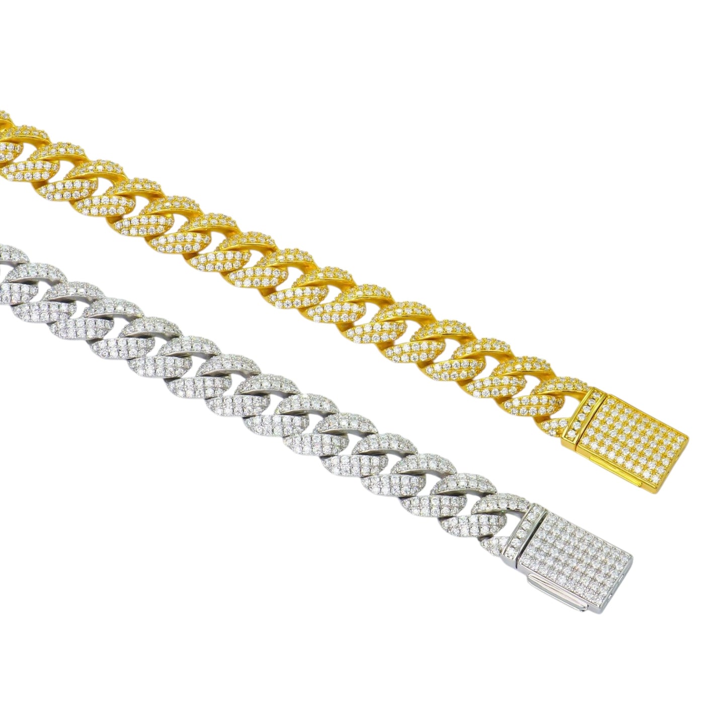 Iced Curb Cuban Link Chain - Gold and Platinum Shine - 2 rows 10mm