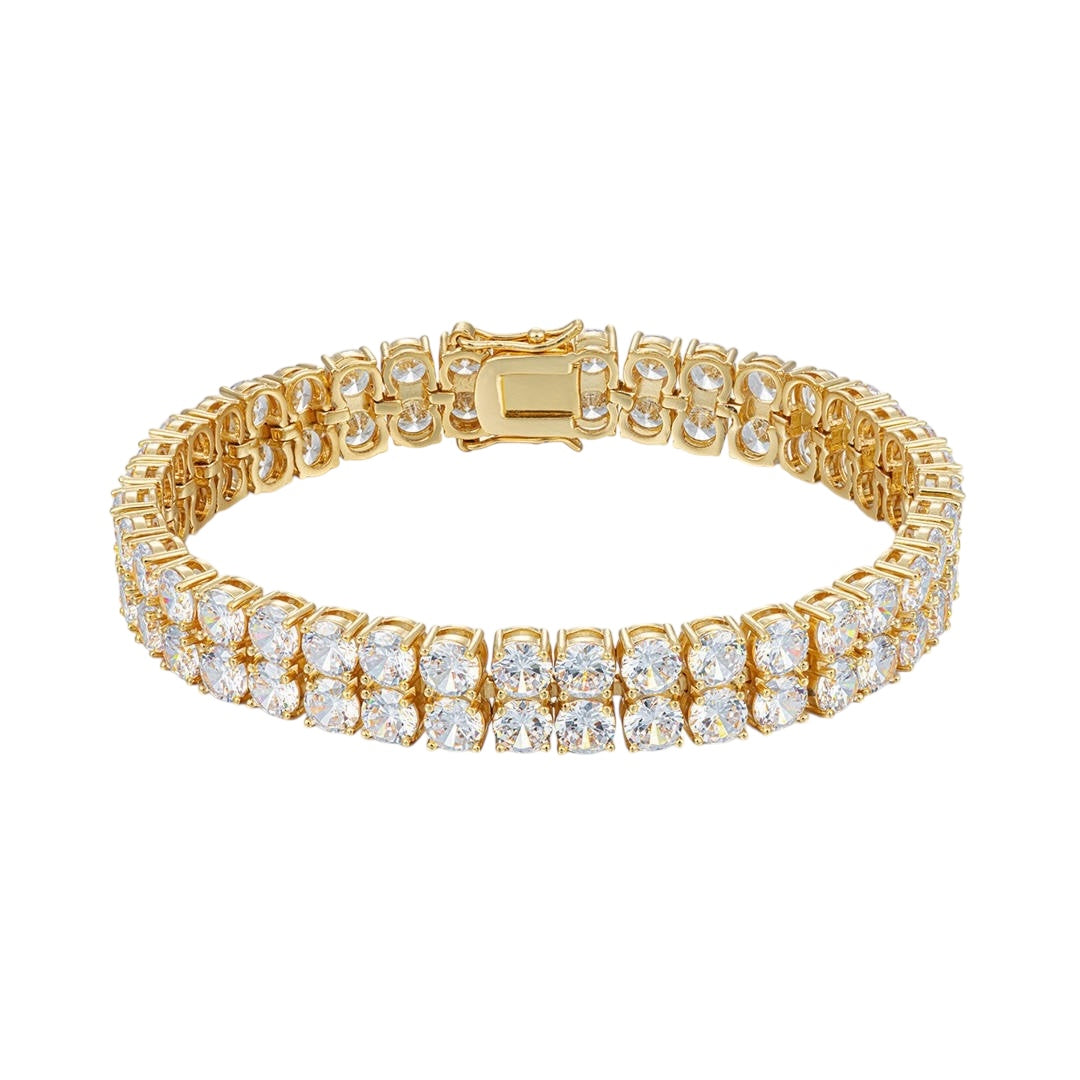 Iced Double Row Tennis Bracelet 18k Gold Shine