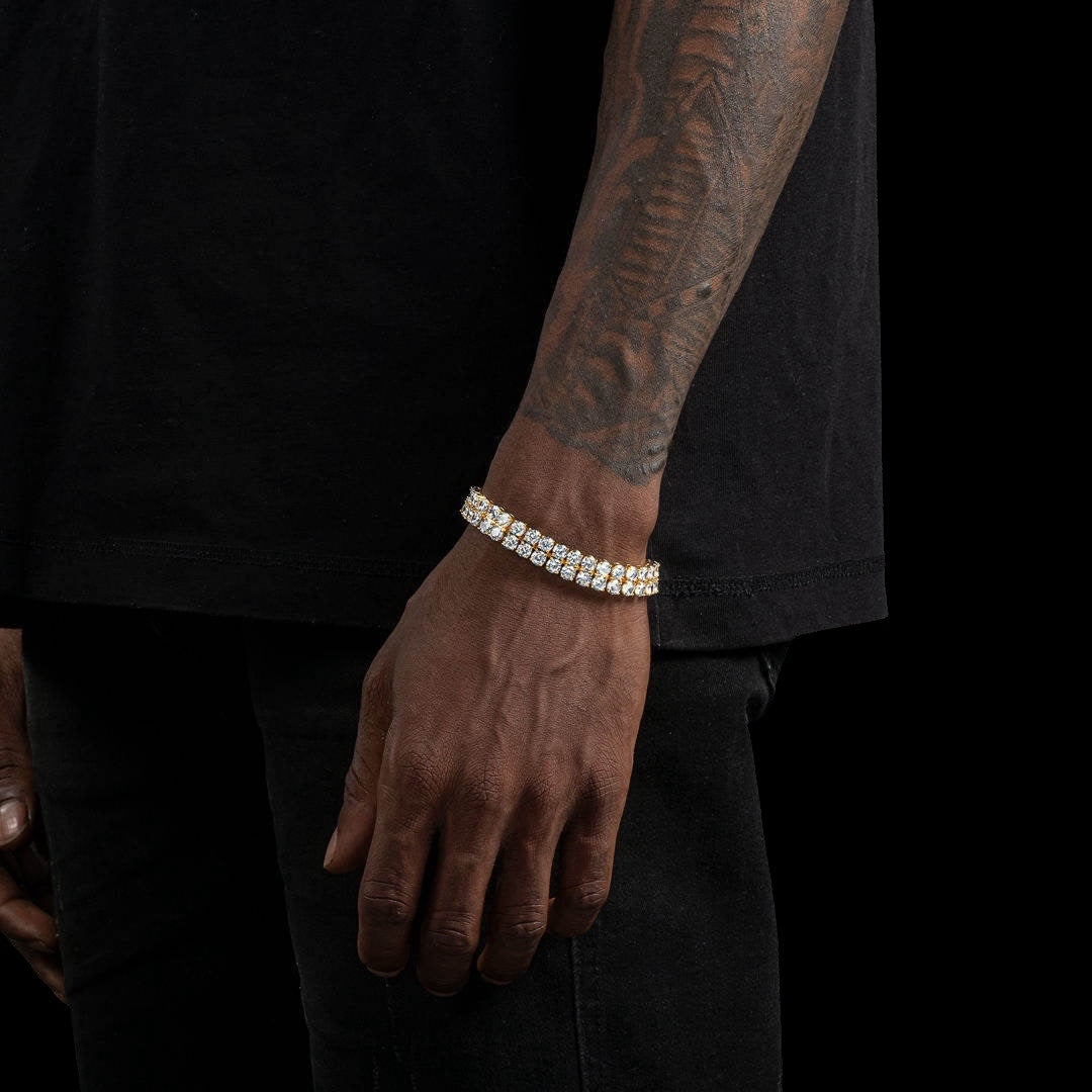 Iced Double Row Tennis Bracelet 18k Gold Shine