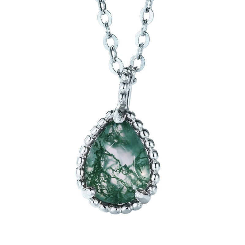 Green Moss Agate Crystal Pendant Necklace
