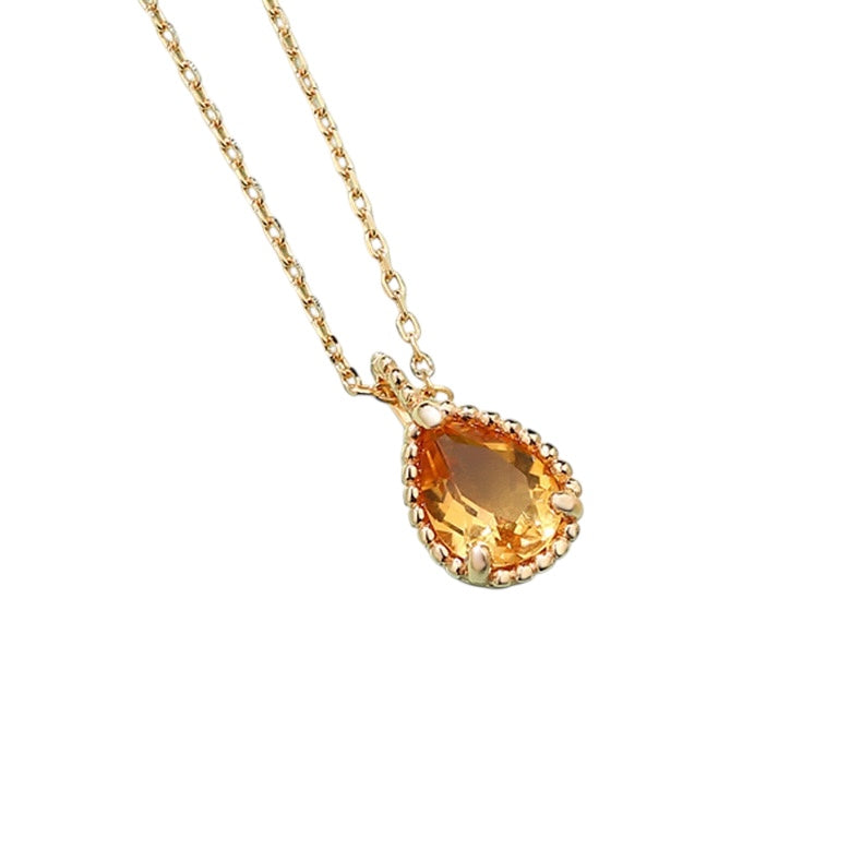 Teardrop Citrine Crystal Pendant Necklace