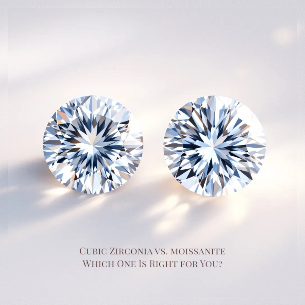Moissanite vs cubic zirconia jewellery sparkle comparison photo with neutral styling