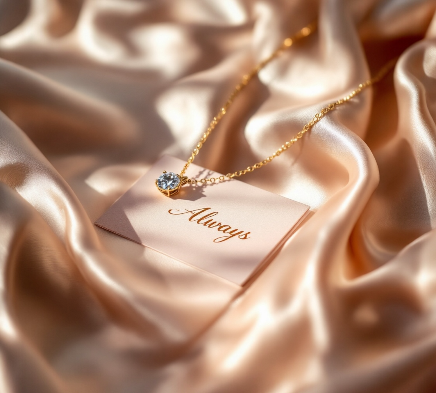 Personalised engraved necklace on silk – moissanite jewellery gift with message