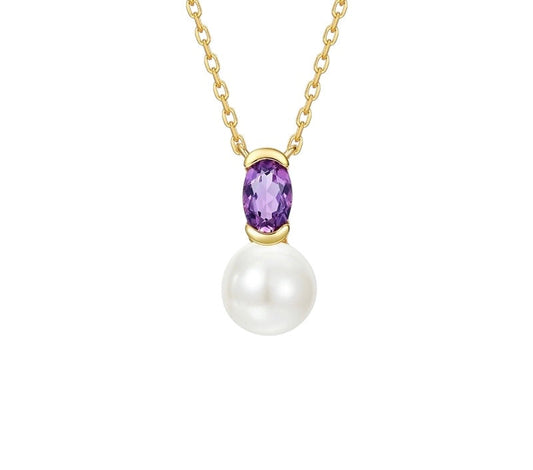 Amethyst and Pearl birthstone Necklace in 10K Gold DAPR