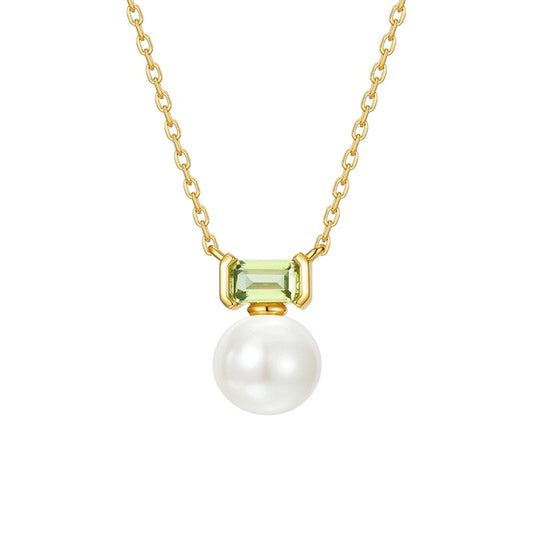 Peridot and Pearl August Birthstone Necklace DAPR