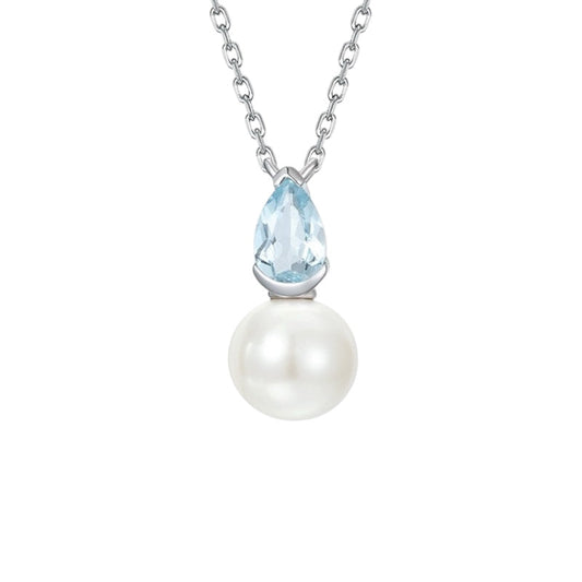 Aquamarine and Pearl Birthstone Necklace in 10K Gold – Serene Elegance DAPR