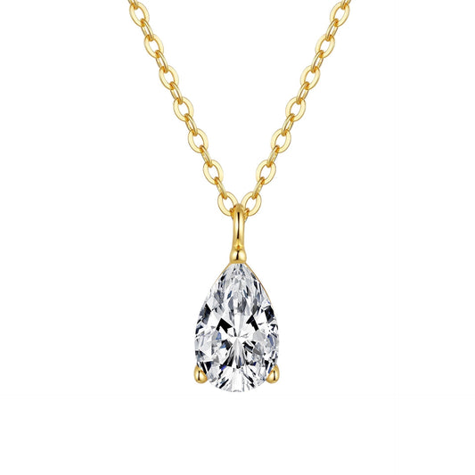 Pear cut 1ct moissanite pendant on gold-plated sterling silver chain
