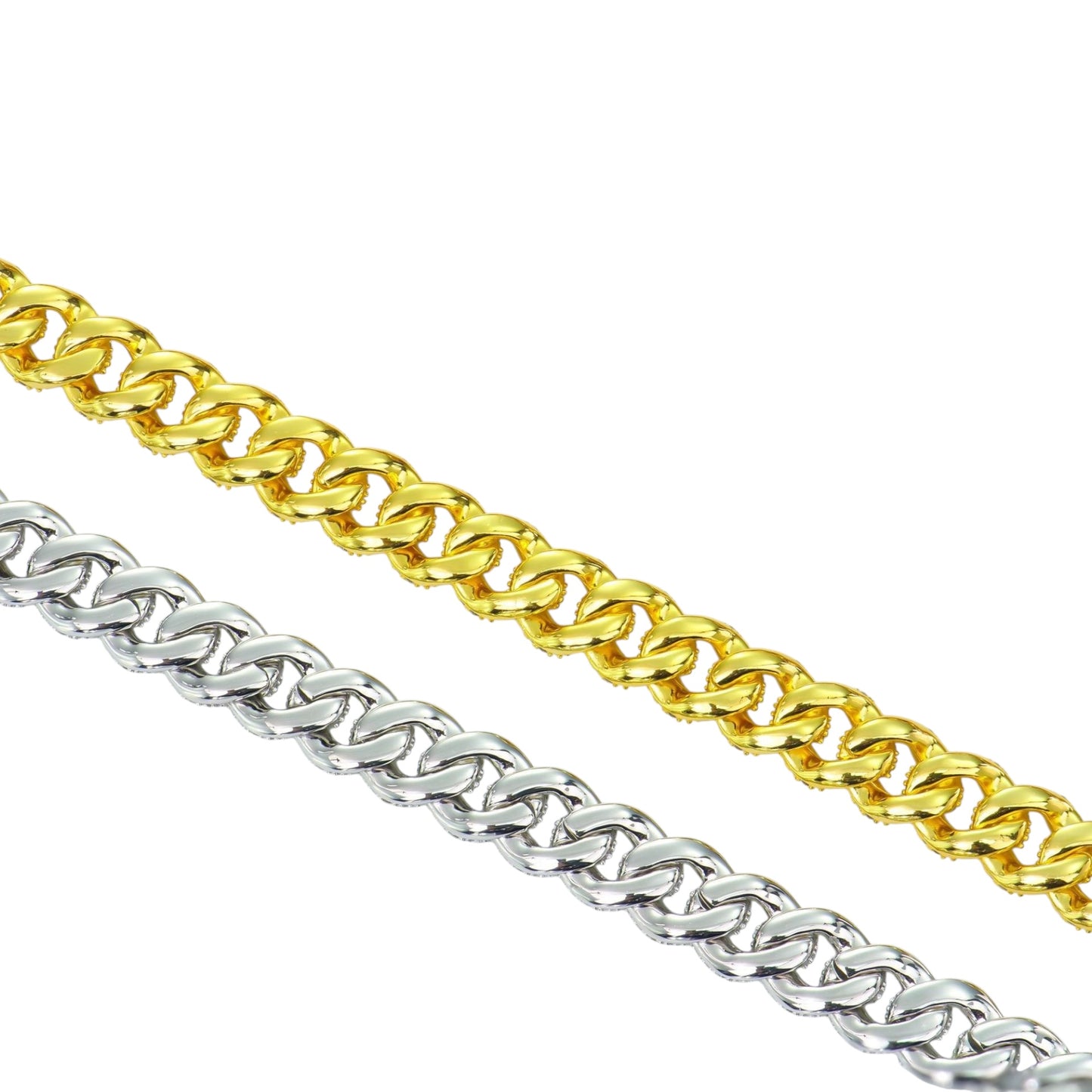 Iced Curb Cuban Link Chain - Gold and Platinum Shine - 2 rows 10mm