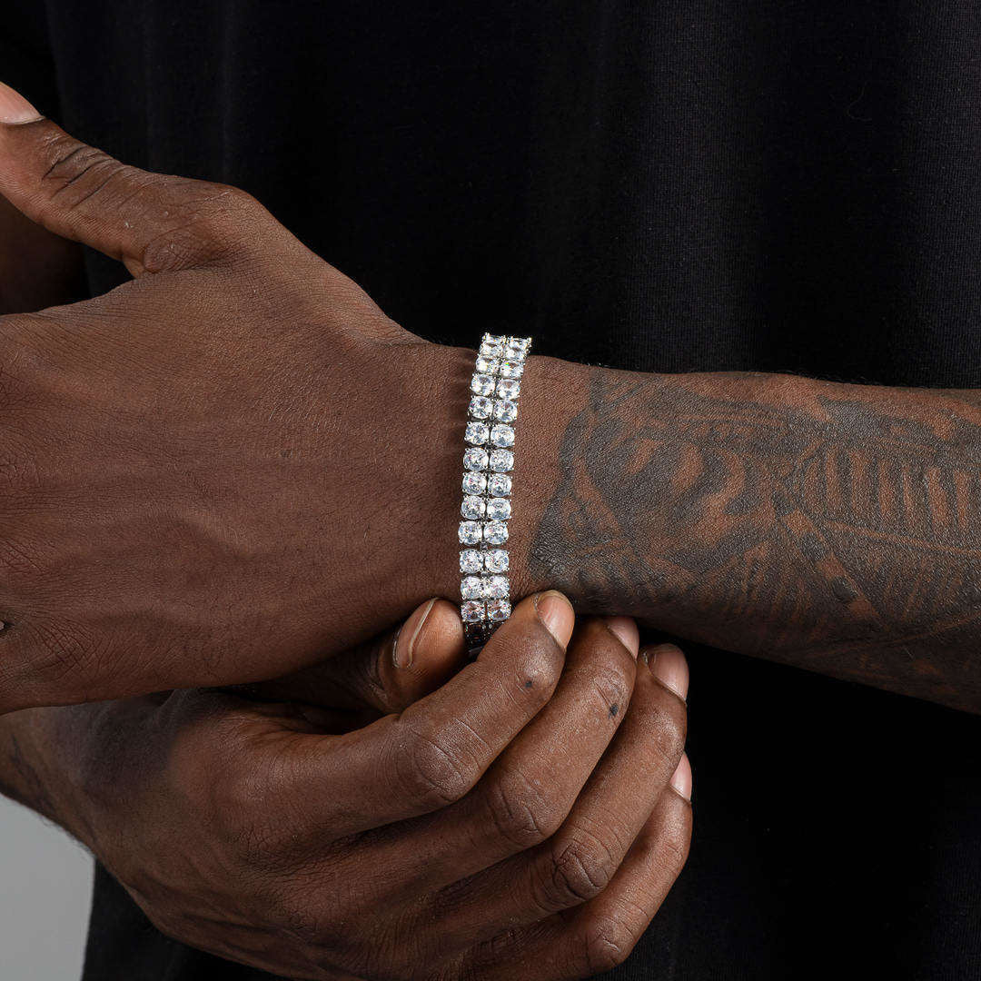 Iced Double Row Tennis Bracelet Platinum Shine