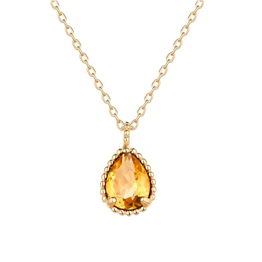 Teardrop Citrine Crystal Pendant Necklace